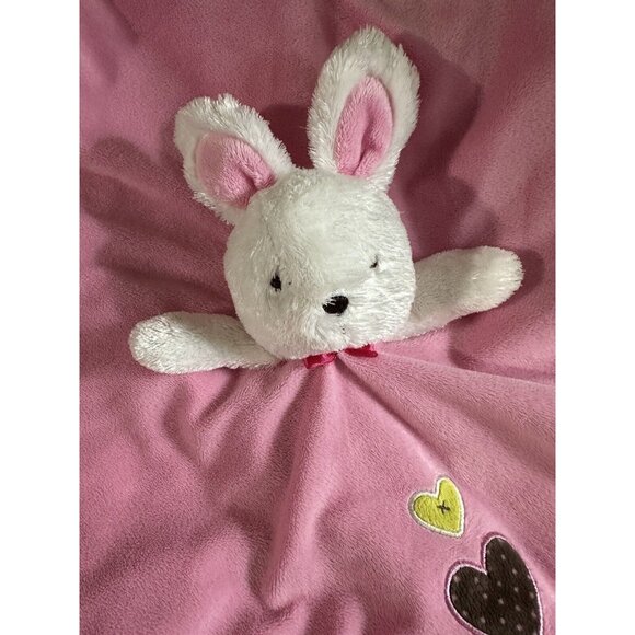 Carter's Pink Heart White Bunny Plush Security Blanket Satin Back Lovey Rabbit - Picture 6 of 9